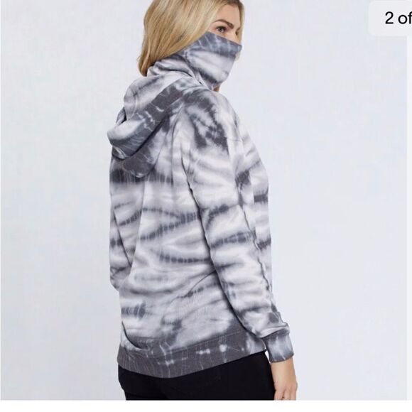 Seven jeans contrast Tie/tye die/dye hooded sweatshirt w/neck gaiter mask - Picture 2 of 7